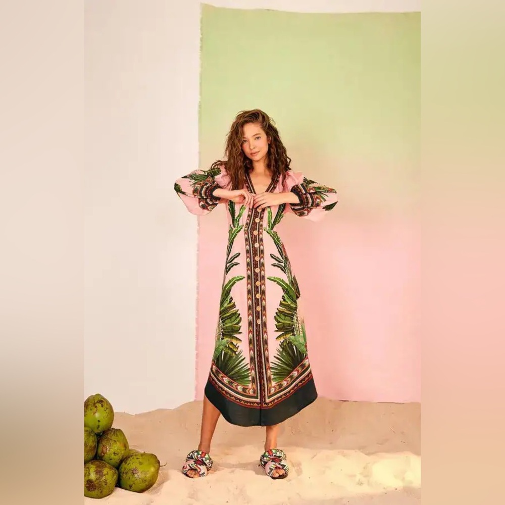 Tropical Green Print Maxi Dress - Women's Floral Palm Dress